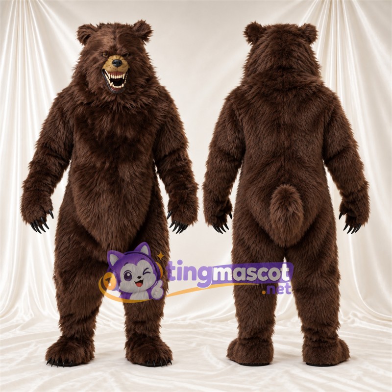 Brown Bear Mascot Costume - Pointed Fangs and Shaggy Fur