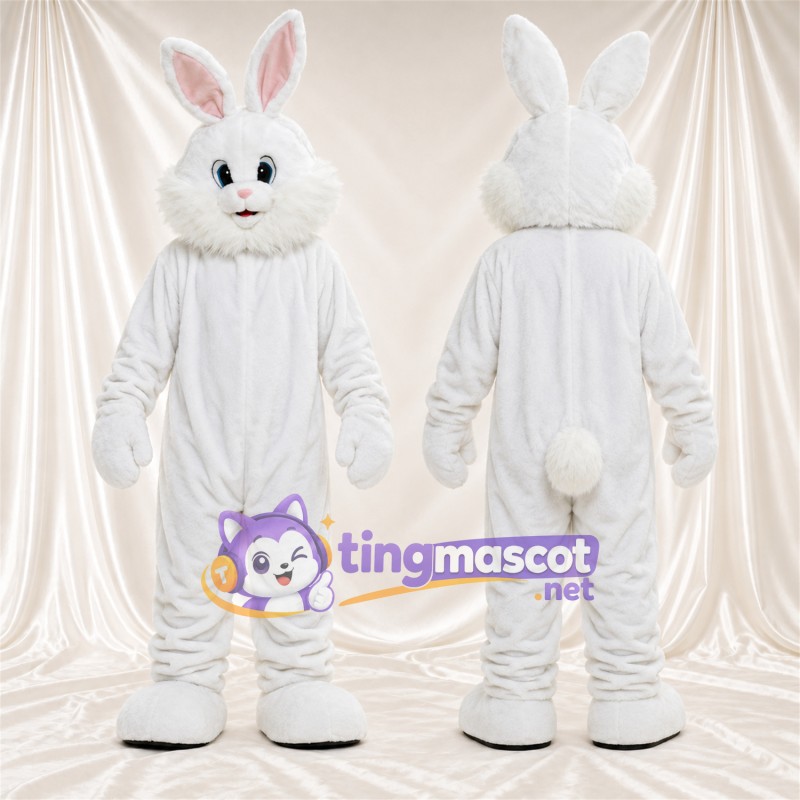 Maskottchenkostüm Hase – weiß – Lange Ohren; Ohreninnenseiten (rosa)