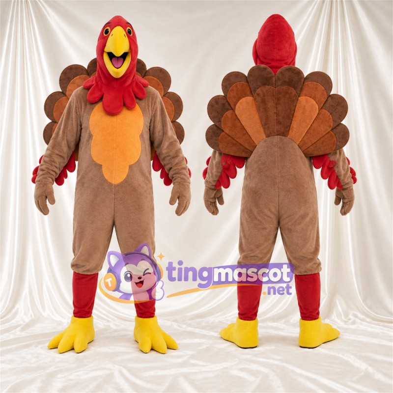 Brown Turkey Mascot Costume - Red Head