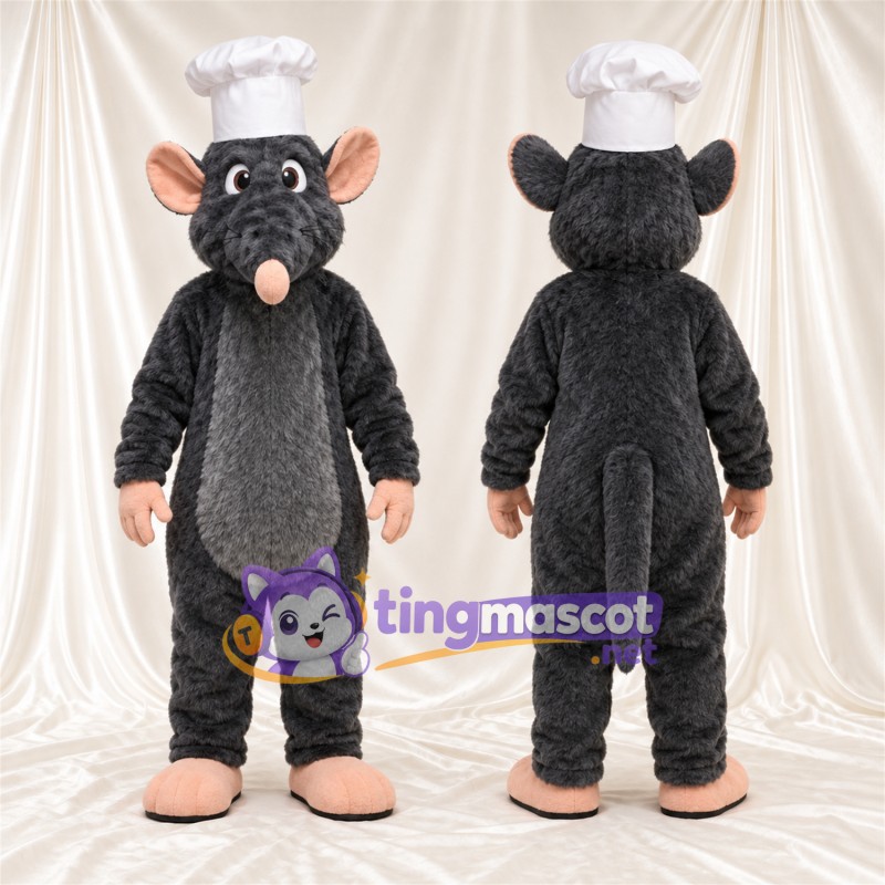 Black Rat Mascot Costume - White Chef Hat