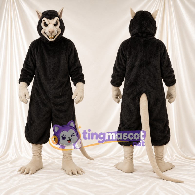 Black and Cream Rat Mascot Costume - Black Hooded Robe