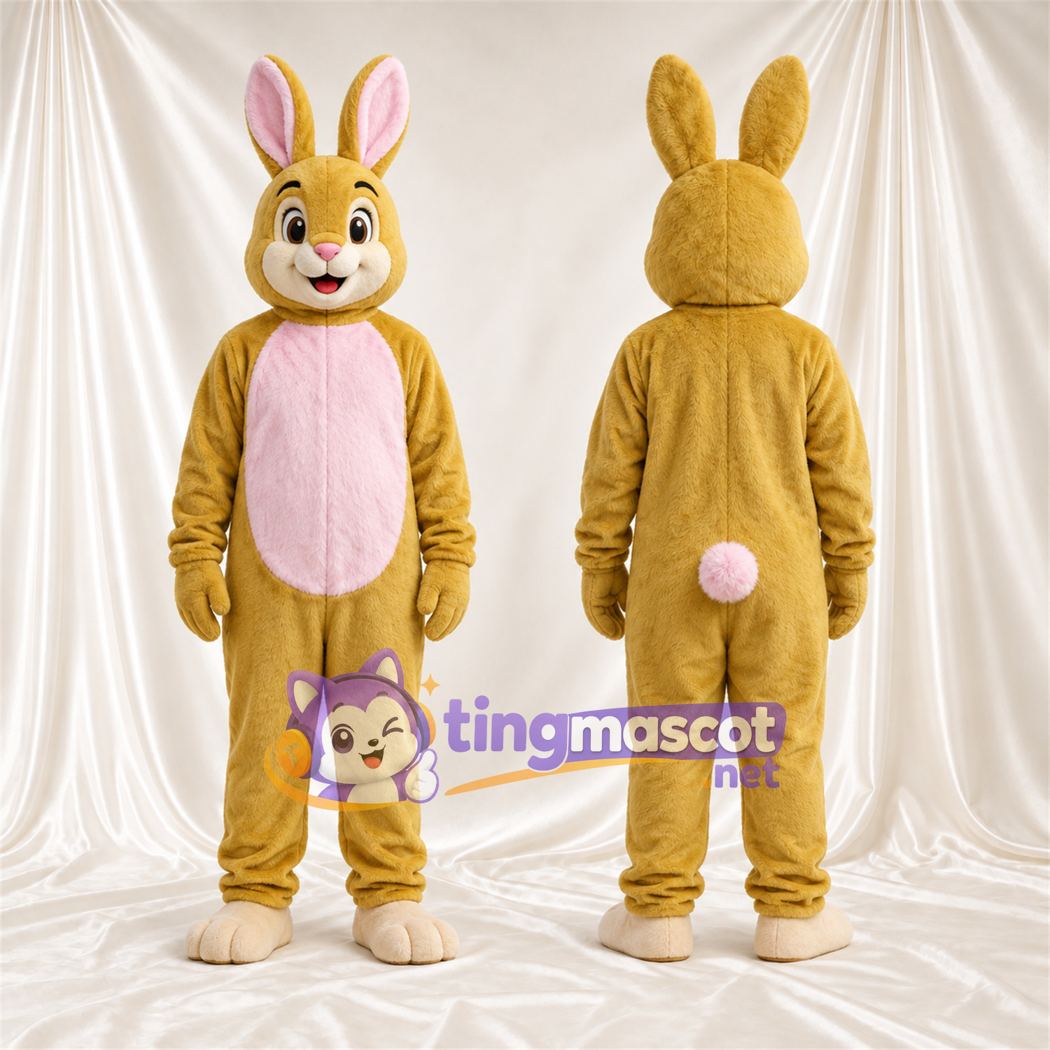 Costume de mascotte Lapin – brun clair – Ventre (rose) Costume de mascotte Lapin – brun clair – Ventre (rose)