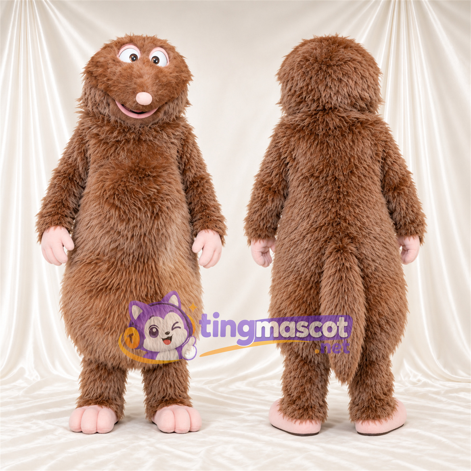 Maskottchenkostüm Monster – braun – Zottelfell; Nase (rosa) Maskottchenkostüm Monster – braun – Zottelfell; Nase (rosa)
