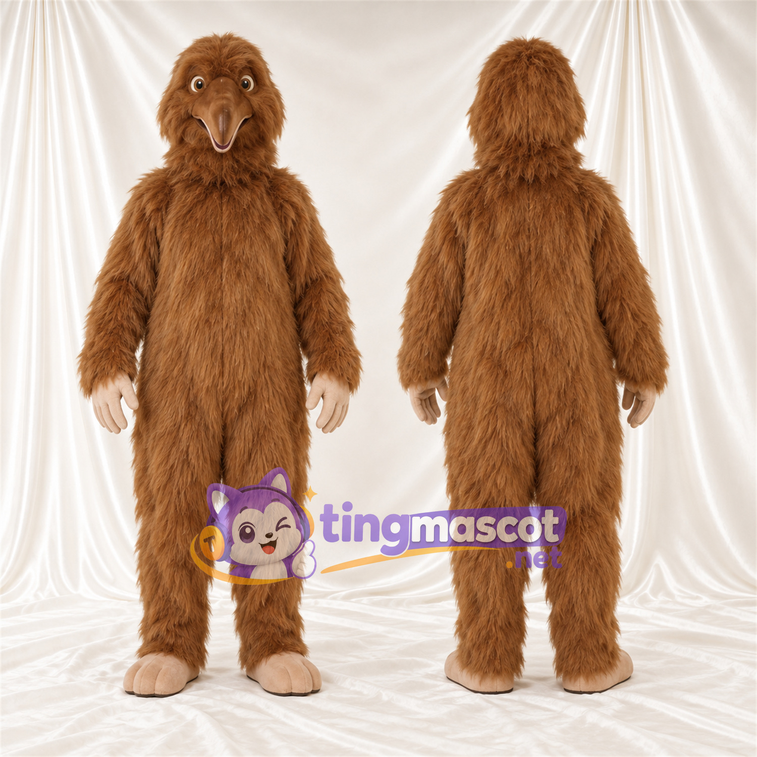 Costume de mascotte Castor – marron – Pieds (brun clair); Fourrure hirsute Costume de mascotte Castor – marron – Pieds (brun clair); Fourrure hirsute