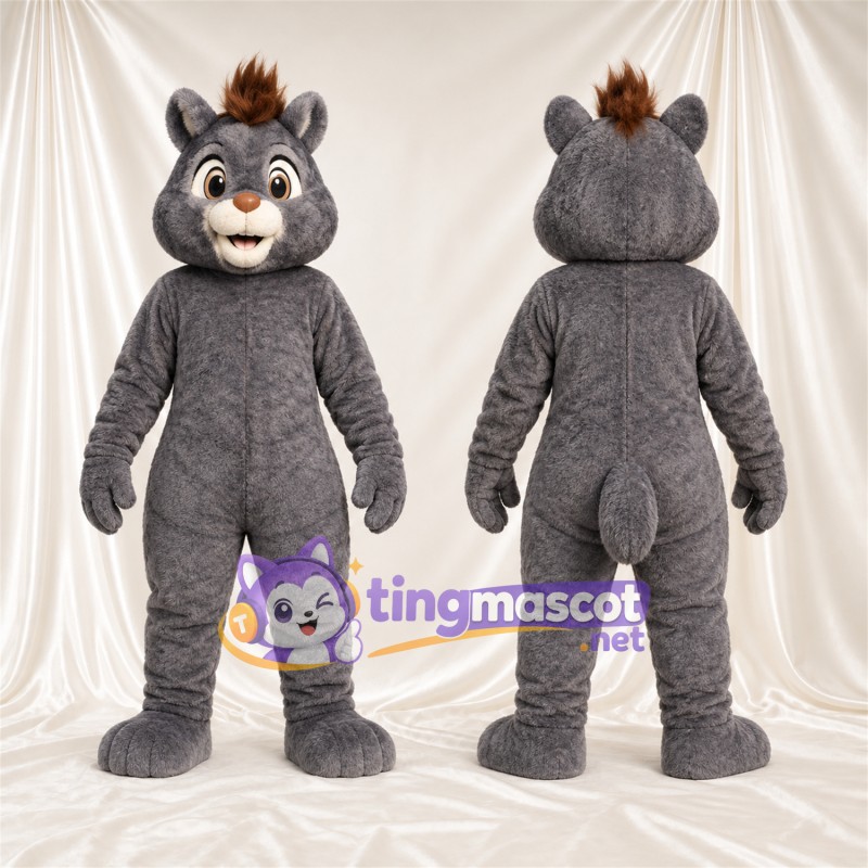 Costume de mascotte Écureuil – gris – Touffe sur la tête (marron); Grandes incisives