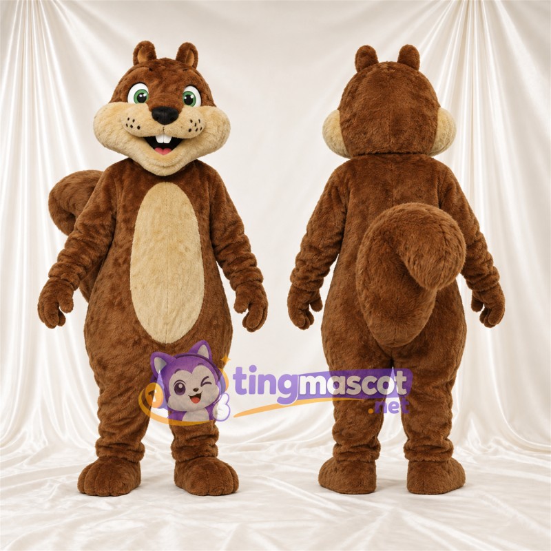 Maskottchenkostüm Eichhörnchen – braun – Bauch (creme); Augen (grün)