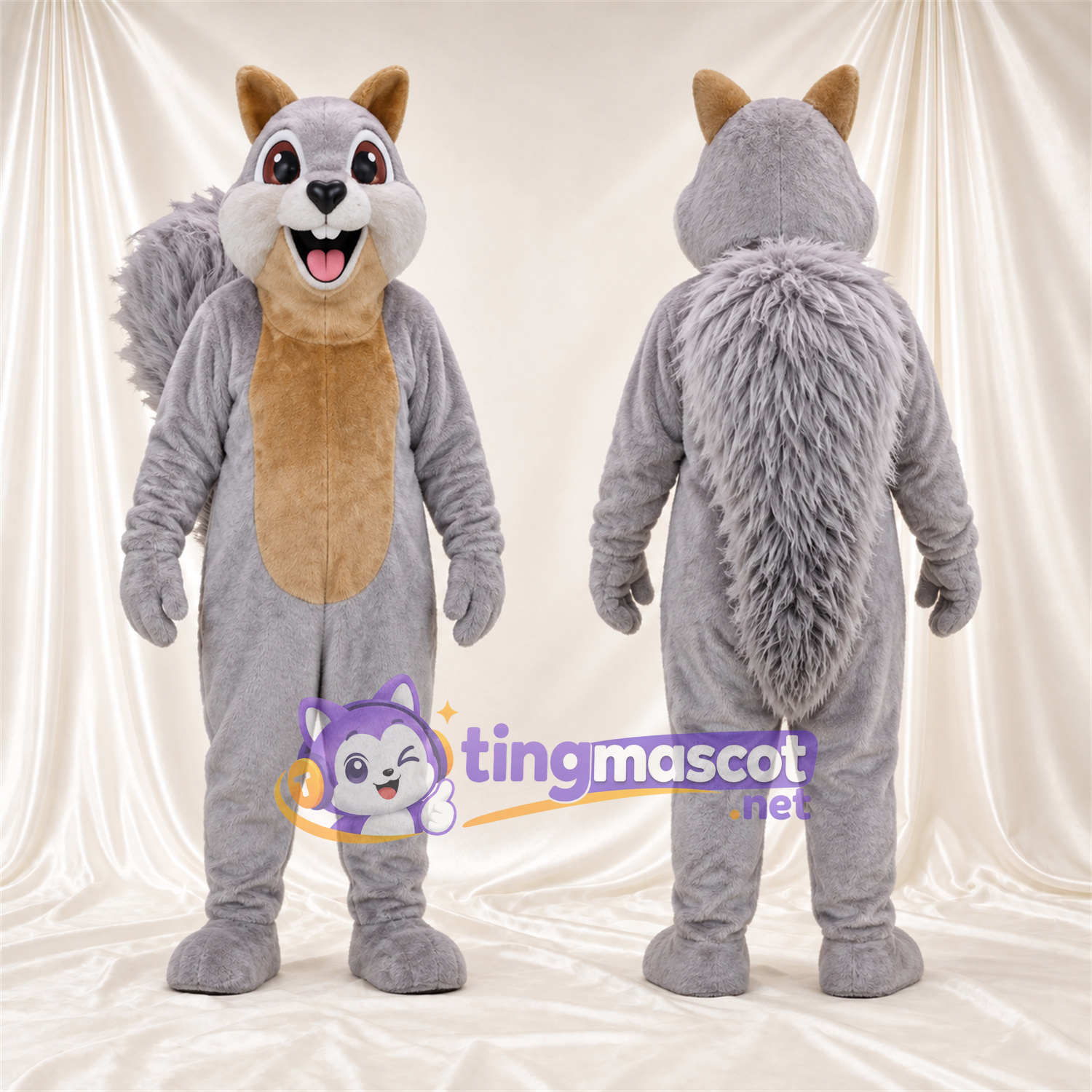 Costume de mascotte Écureuil – gris – Ventre (brun clair) Costume de mascotte Écureuil – gris – Ventre (brun clair)