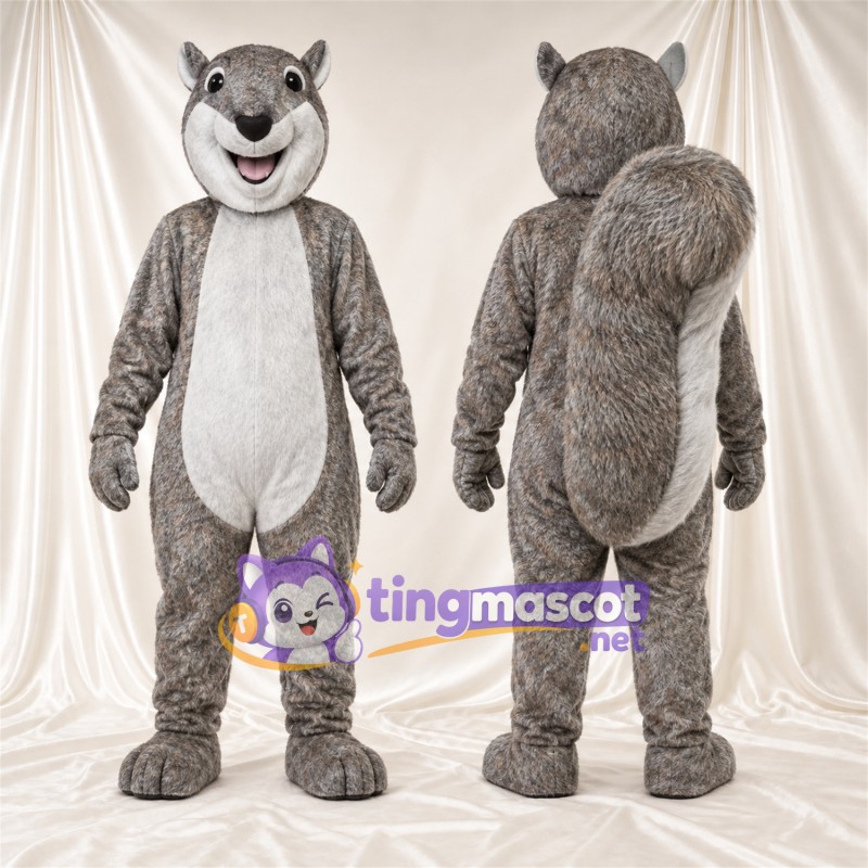 Maskottchenkostüm Eichhörnchen – grau / weiß – Bauch (weiß); Buschiger Schwanz