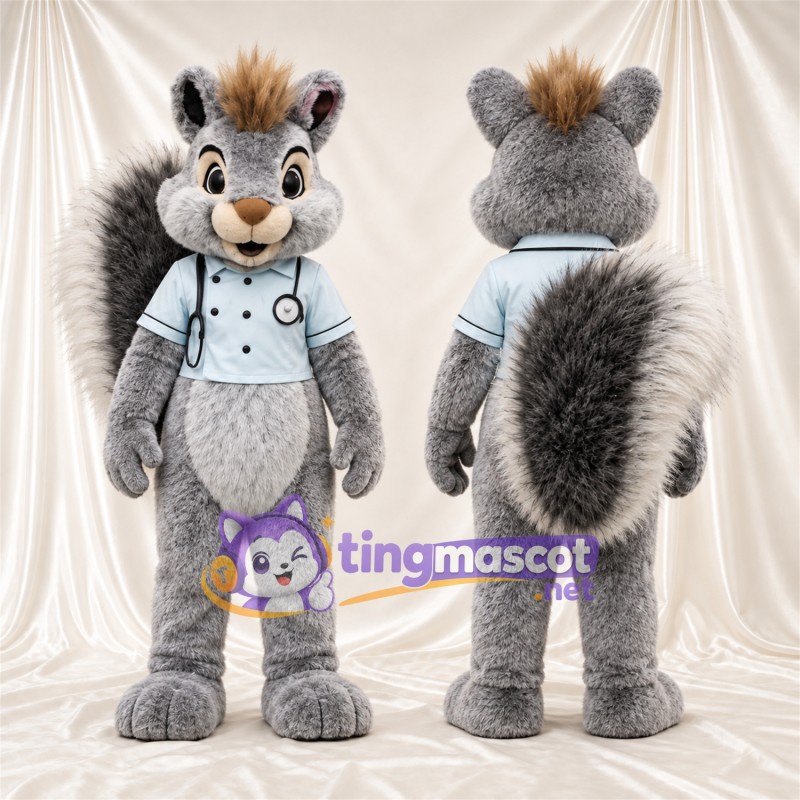 Costume de mascotte Écureuil – gris – Chemise (bleu clair)