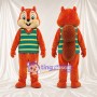 Brown Chipmunk Mascot Costume - Green and Yellow Striped Shirt