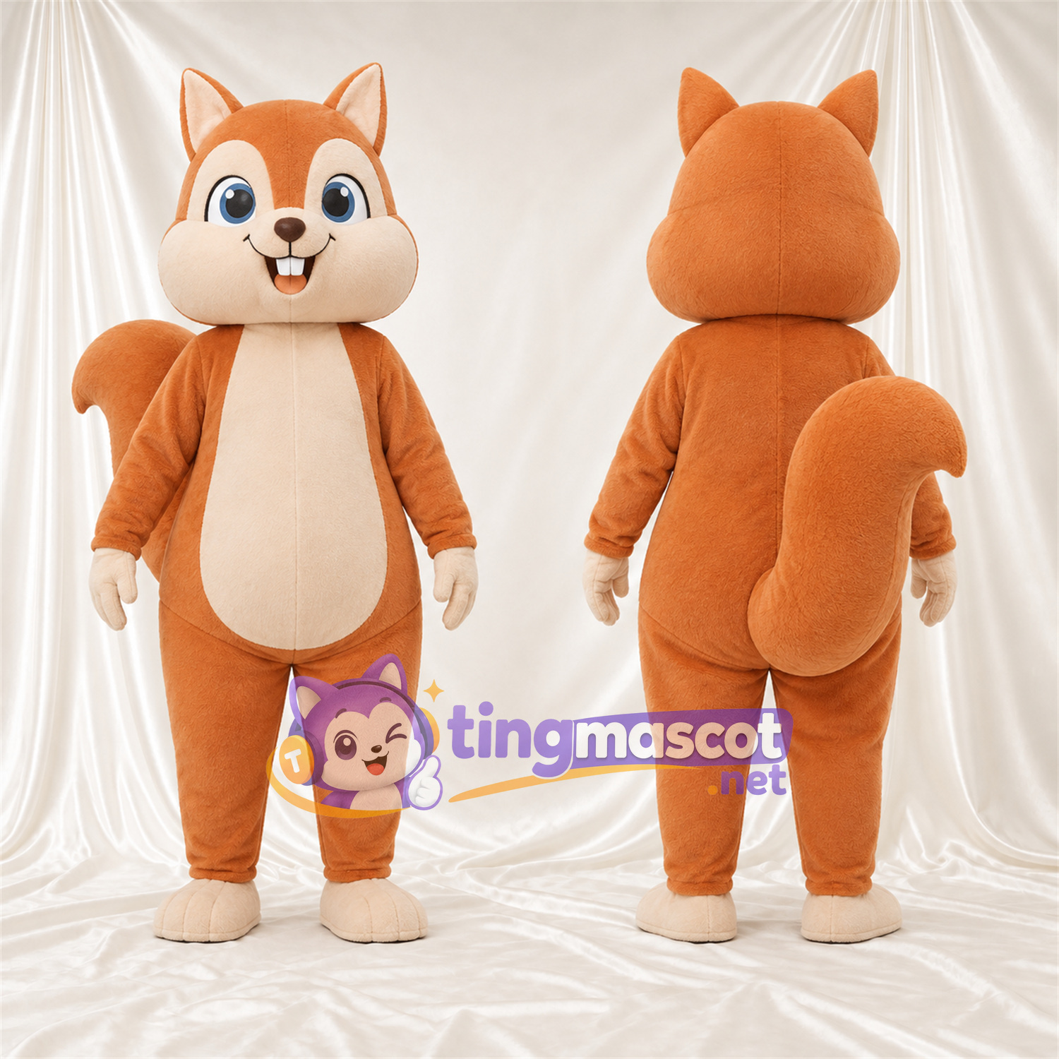 Maskottchenkostüm Eichhörnchen – orange / weiß – Bauch (creme); Buschiger Schwanz Maskottchenkostüm Eichhörnchen – orange / weiß – Bauch (creme); Buschiger Schwanz