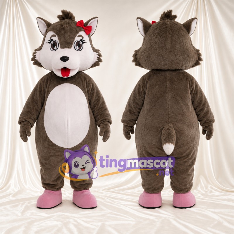 Costume de mascotte Écureuil – gris – Nœud (rouge)