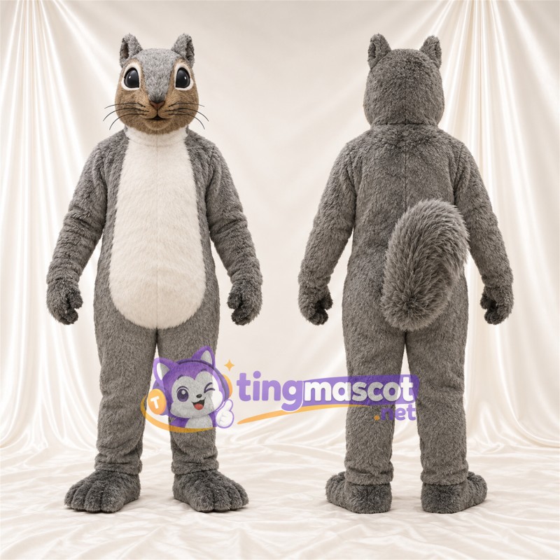 Maskottchenkostüm Eichhörnchen – grau / weiß – Bauch (creme); Runde Schnauze