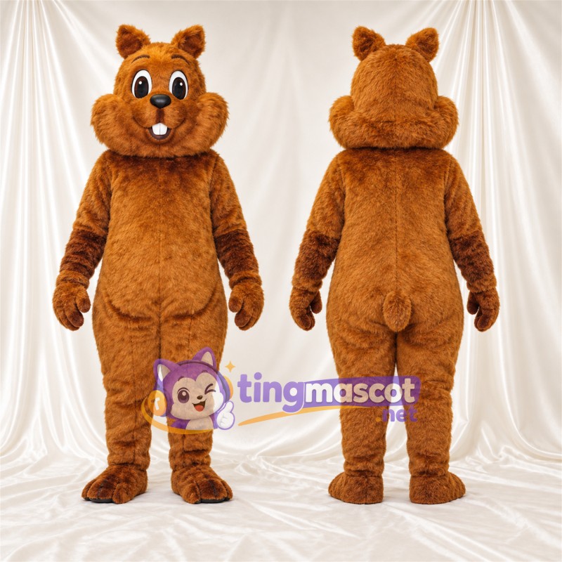 Maskottchenkostüm Eichhörnchen – braun – Buschiger Schwanz; Große Schneidezähne