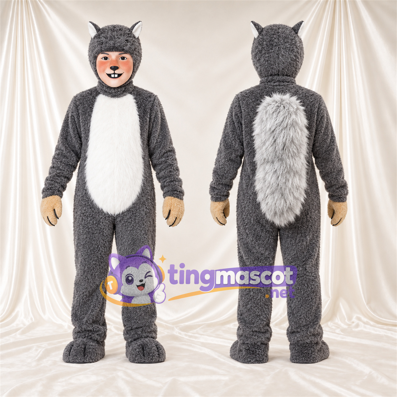 Maskottchenkostüm Eichhörnchen – grau / weiß – Gesicht Maskottchenkostüm Eichhörnchen – grau / weiß – Gesicht