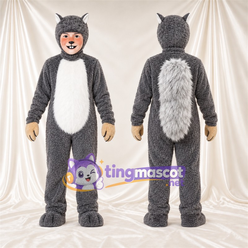 Maskottchenkostüm Eichhörnchen – grau / weiß – Gesicht