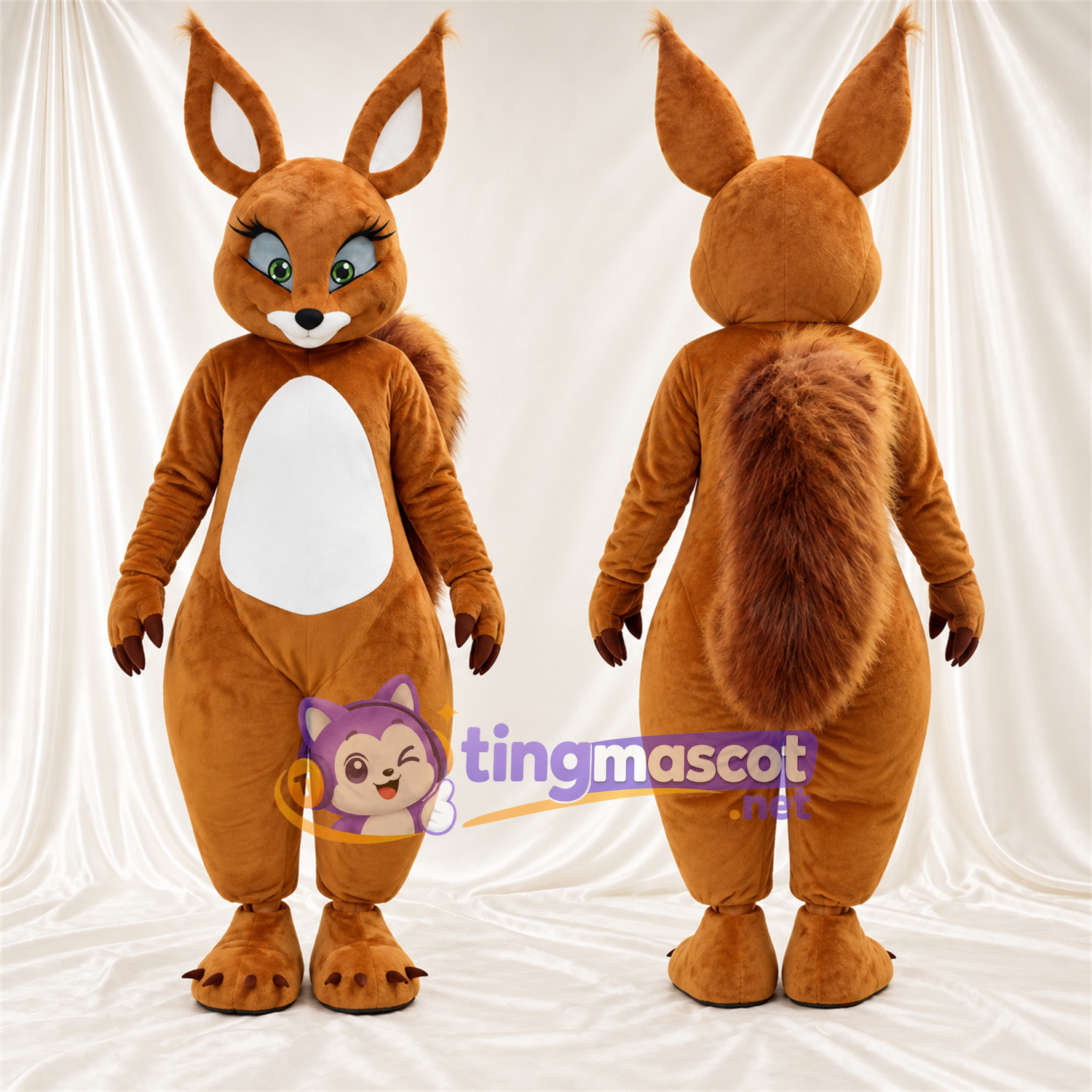 Maskottchenkostüm Eichhörnchen – orange / weiß – Bauch (weiß); Buschiger Schwanz Maskottchenkostüm Eichhörnchen – orange / weiß – Bauch (weiß); Buschiger Schwanz