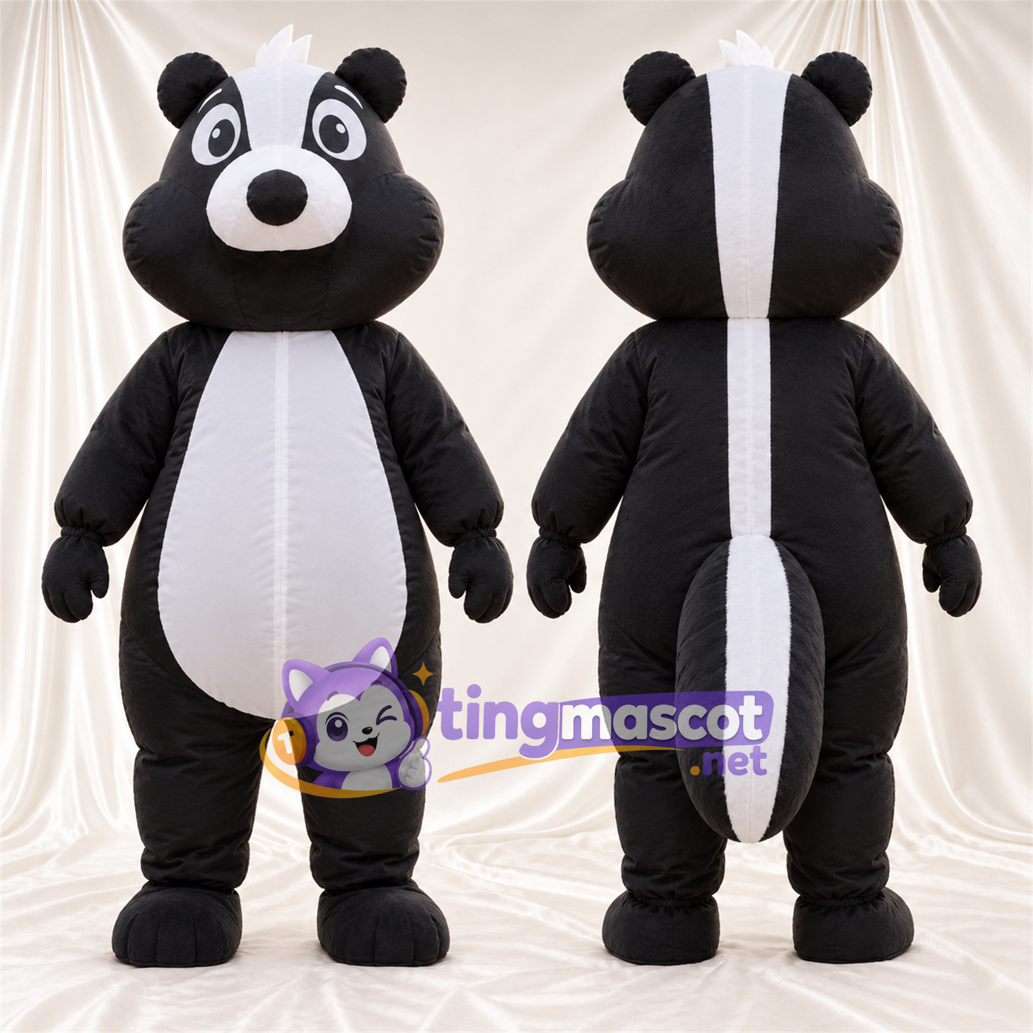Black and White Skunk Mascot Costume - Round Belly and White Belly Black and White Skunk Mascot Costume - Round Belly and White Belly