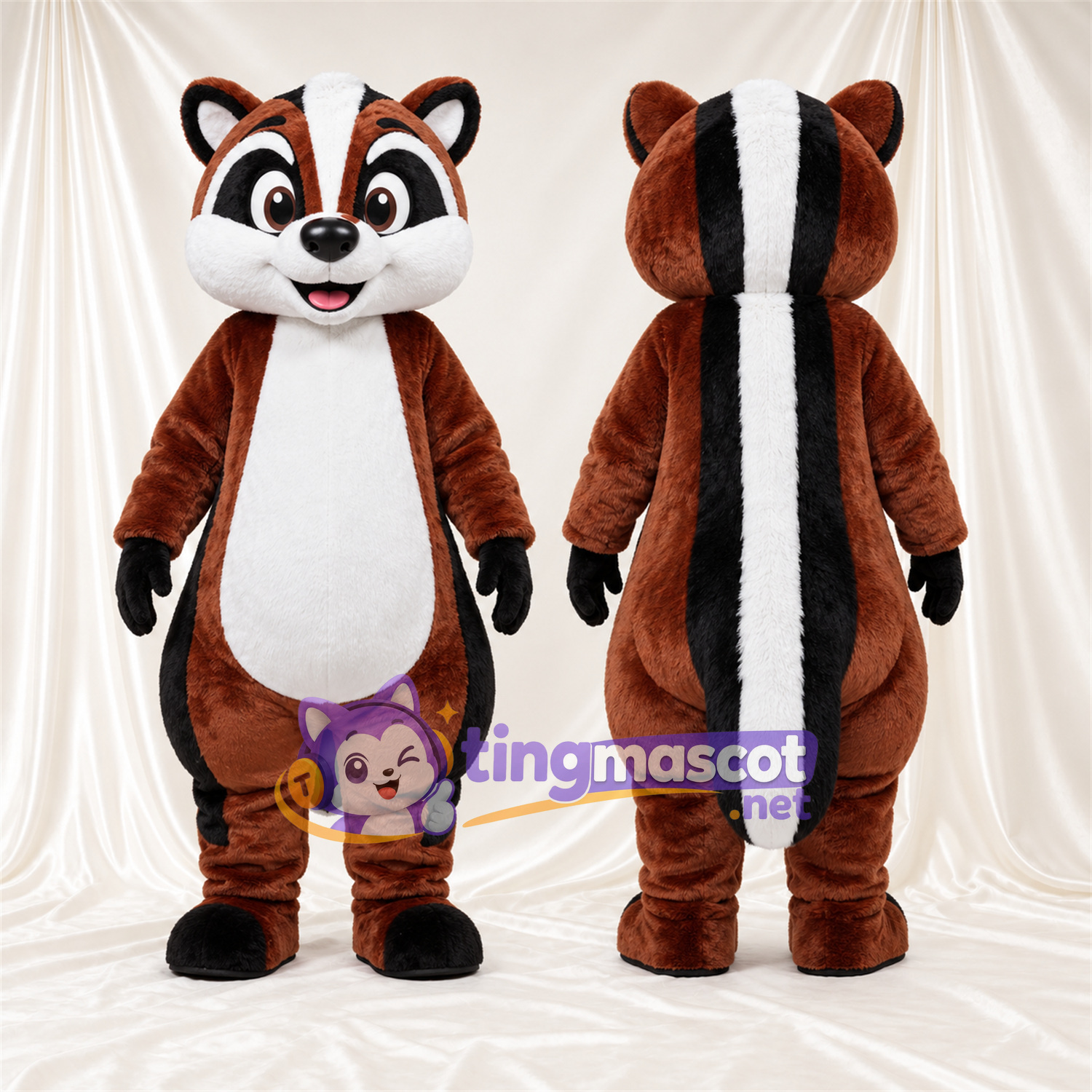 Costume de mascotte Mouffette – marron / noir / blanc Costume de mascotte Mouffette – marron / noir / blanc