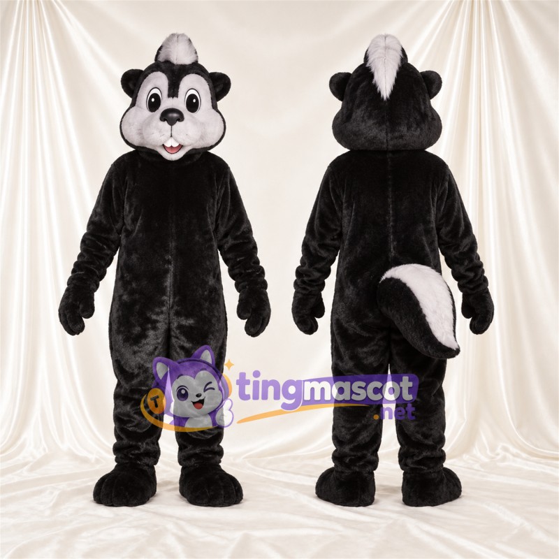 Black and White Skunk Mascot Costume - Curled Tail and White Face
