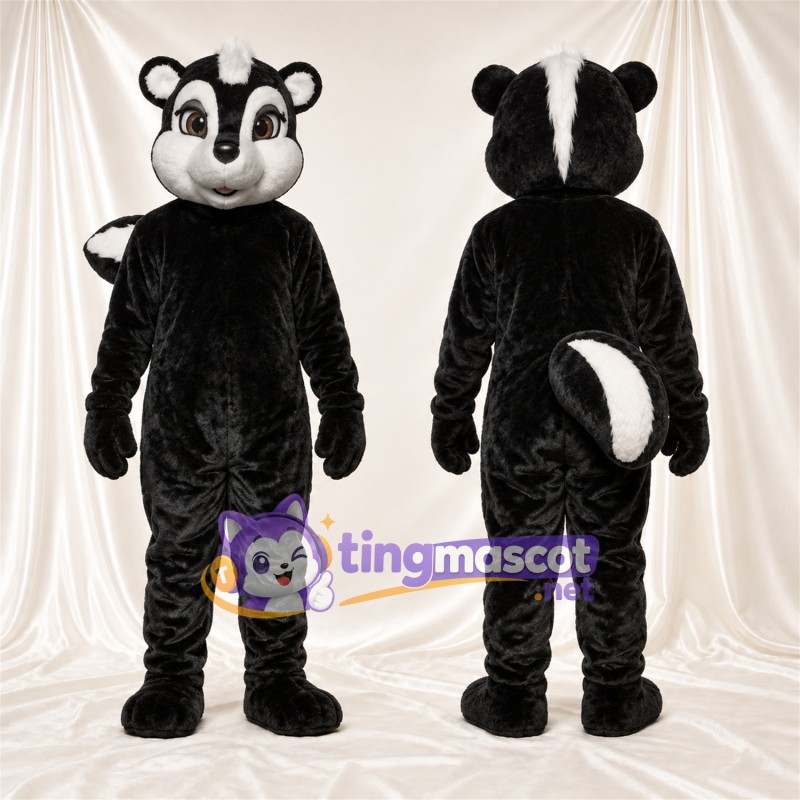 Black and White Skunk Mascot Costume - Curled Tail and White Cheeks