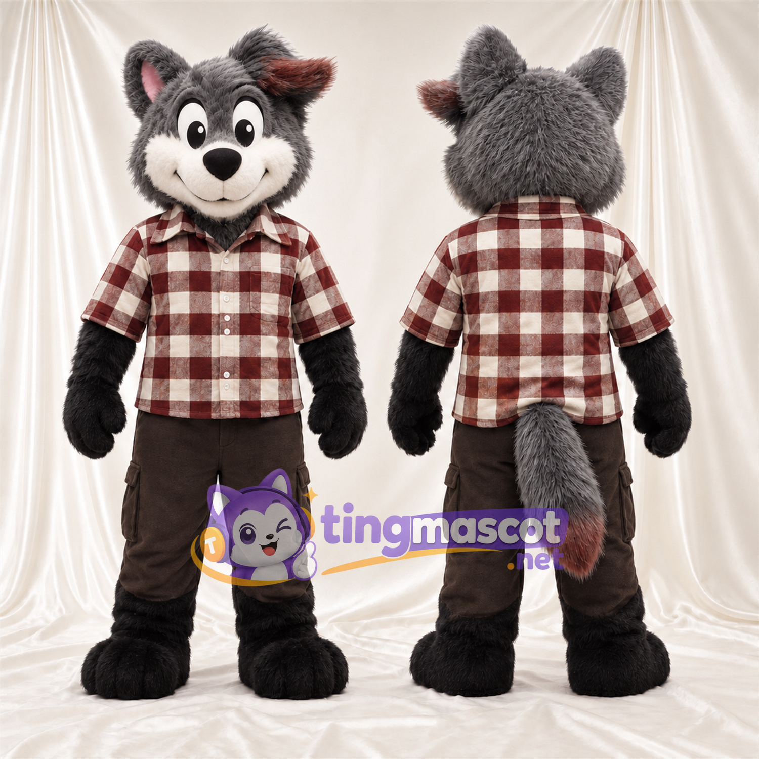 Costume de mascotte Raton laveur – gris – Chemise; Pantalon (marron) Costume de mascotte Raton laveur – gris – Chemise; Pantalon (marron)