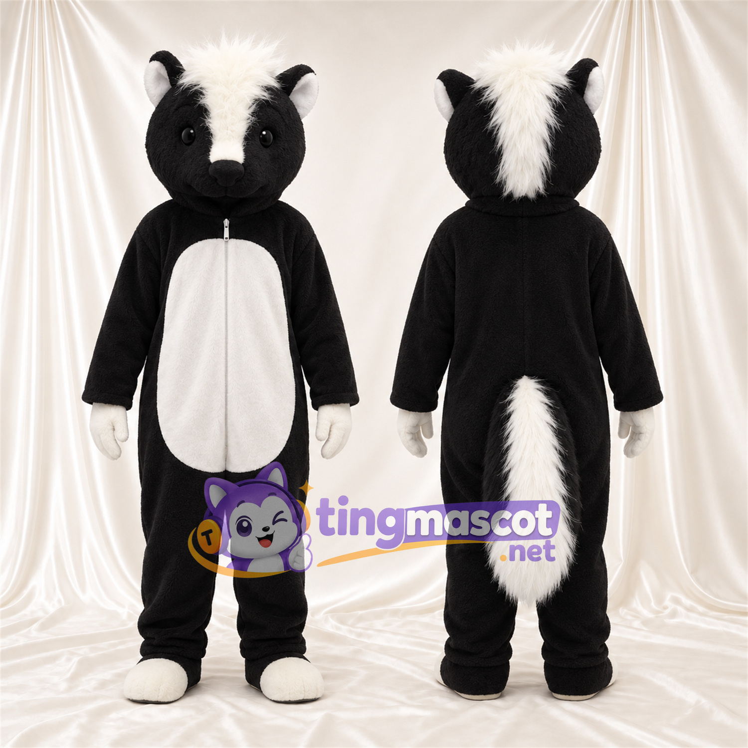 Costume de mascotte Mouffette – noir / blanc – Queue touffue Costume de mascotte Mouffette – noir / blanc – Queue touffue