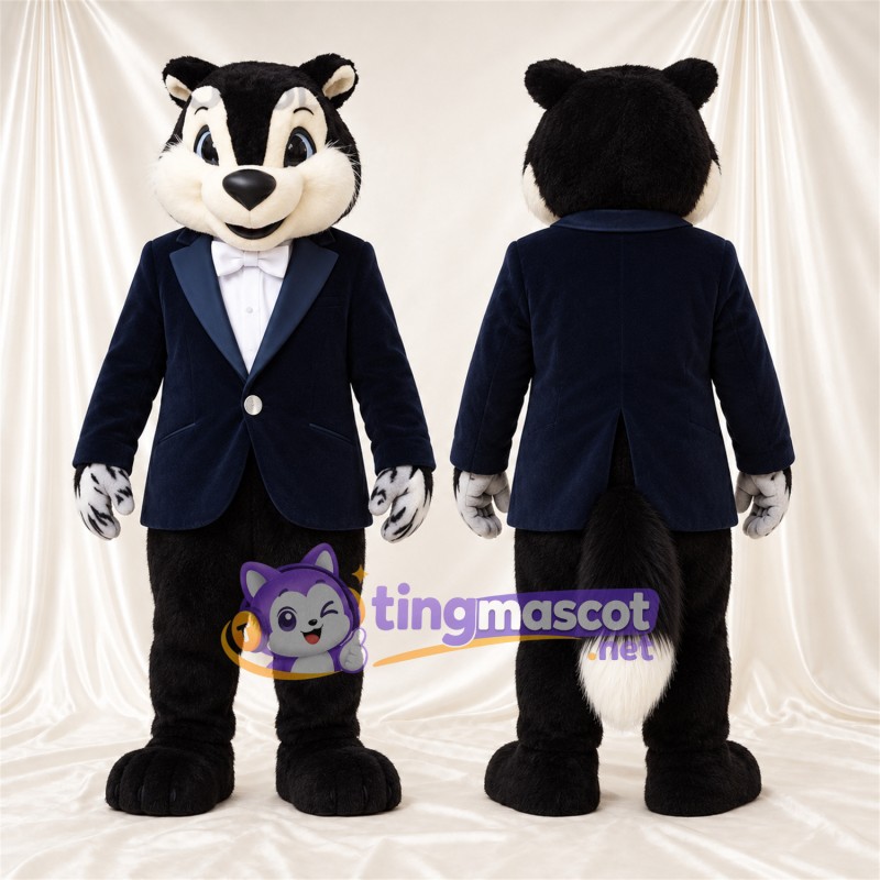 Black and White Skunk Mascot Costume - Blue Suit