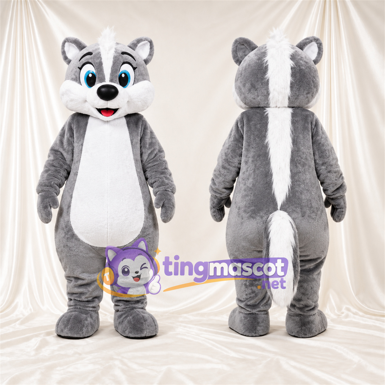 Costume de mascotte Mouffette – gris / blanc Costume de mascotte Mouffette – gris / blanc