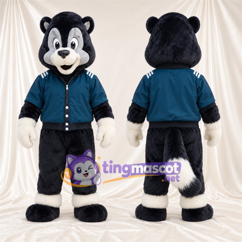 Black and White Skunk Mascot Costume - Blue Jacket