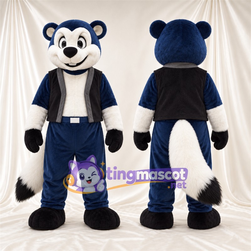 Black and White Skunk Mascot Costume - Blue Outfit
