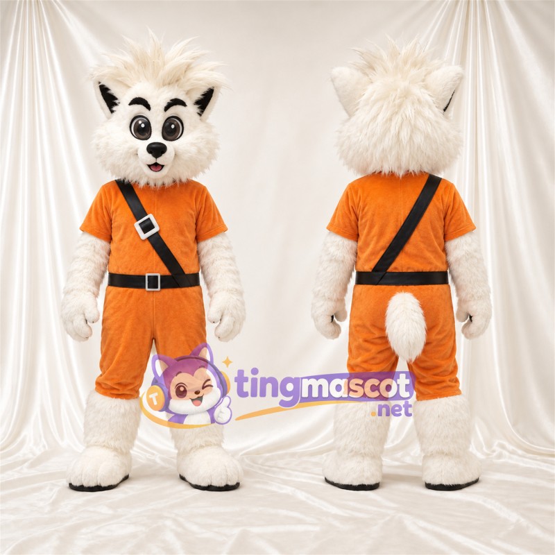 Costume de mascotte Renard – blanc – Tenue (orange); Bandoulière (noir)