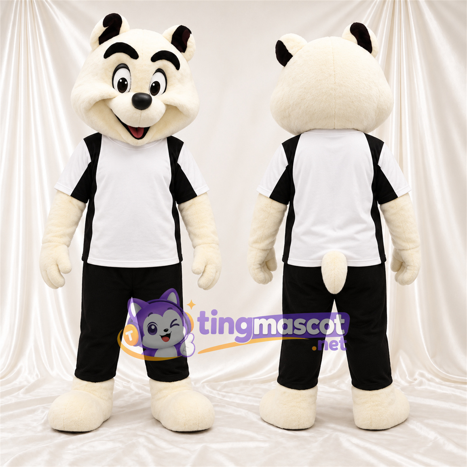 Costume de mascotte Mouffette – noir / blanc – Chemise (blanc); Short (noir) Costume de mascotte Mouffette – noir / blanc – Chemise (blanc); Short (noir)