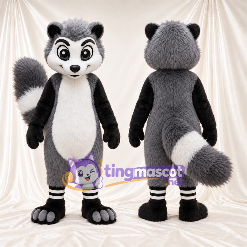Costume de mascotte Raton laveur – gris / noir / blanc