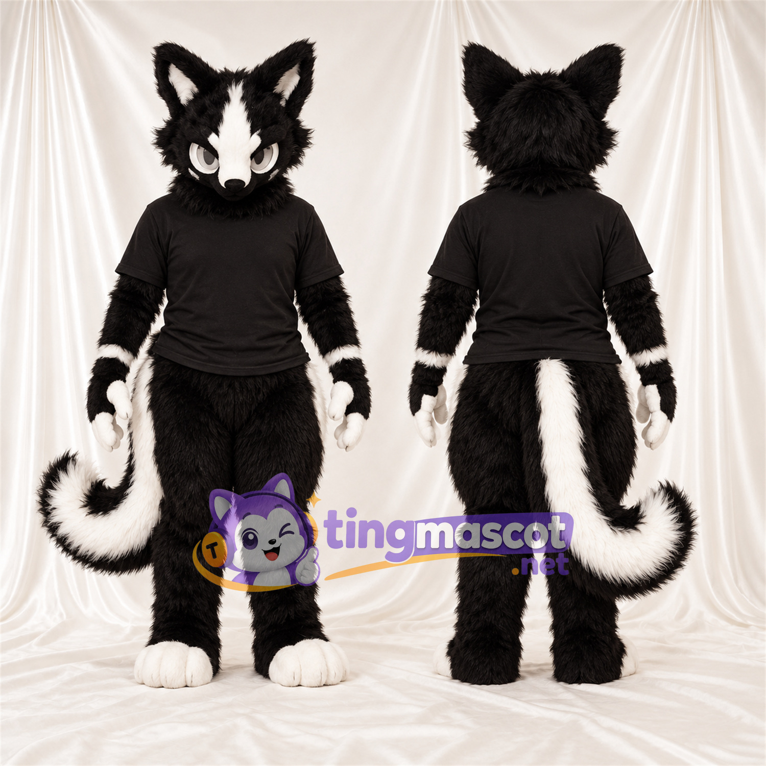Black and White Skunk Mascot Costume - Black Shirt Black and White Skunk Mascot Costume - Black Shirt