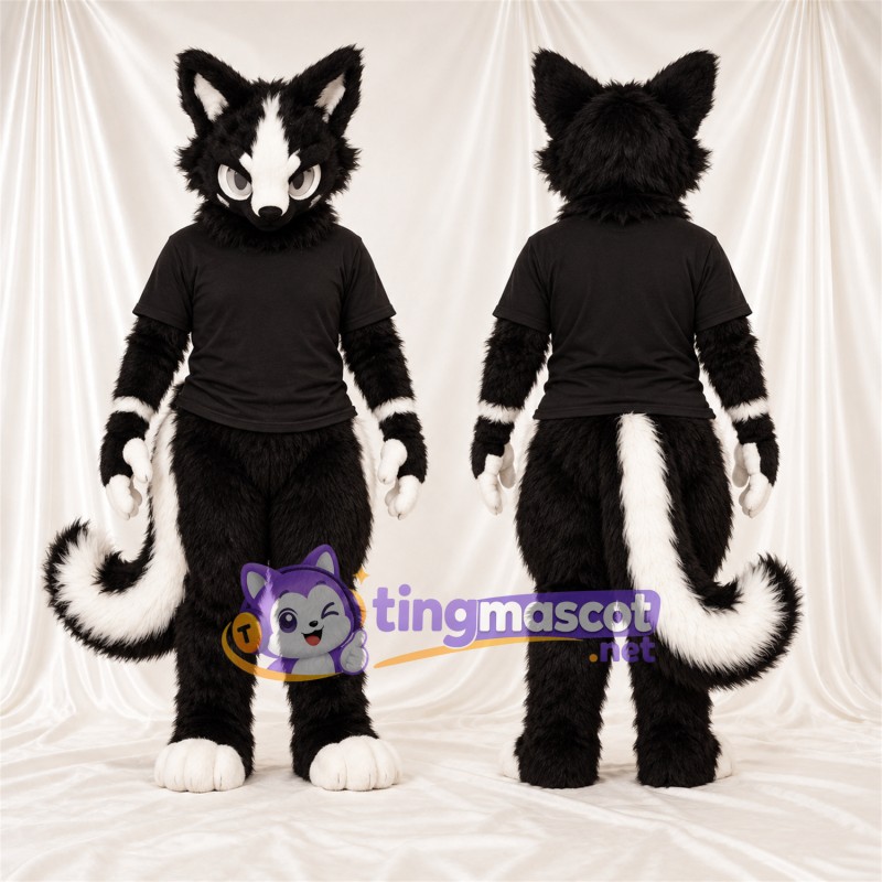 Black and White Skunk Mascot Costume - Black Shirt