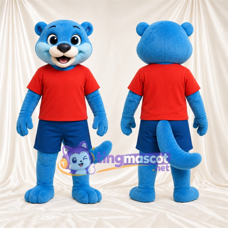 Blue Otter Mascot Costume - Red Shirt and Blue Shorts