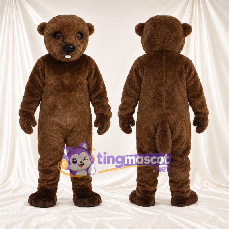 Costume de mascotte Ours – marron – Bouche fermée; Crocs pointus