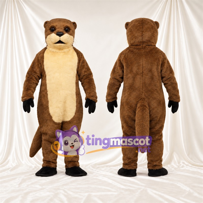 Maskottchenkostüm Otter – braun – Bauch (creme); Handschuhe (schwarz)