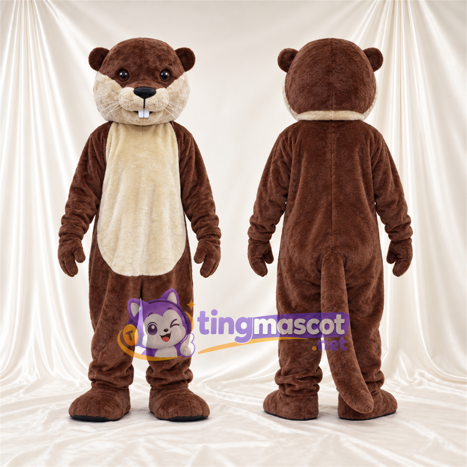 Maskottchenkostüm Otter – braun – Bauch (creme); Große Schneidezähne Maskottchenkostüm Otter – braun – Bauch (creme); Große Schneidezähne