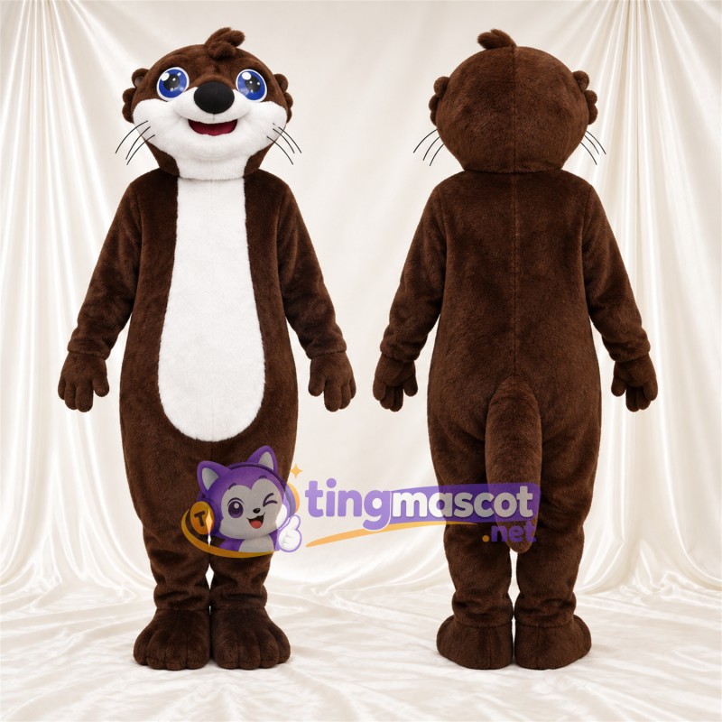 Brown and White Otter Mascot Costume - Blue Eyes and Head Tuft