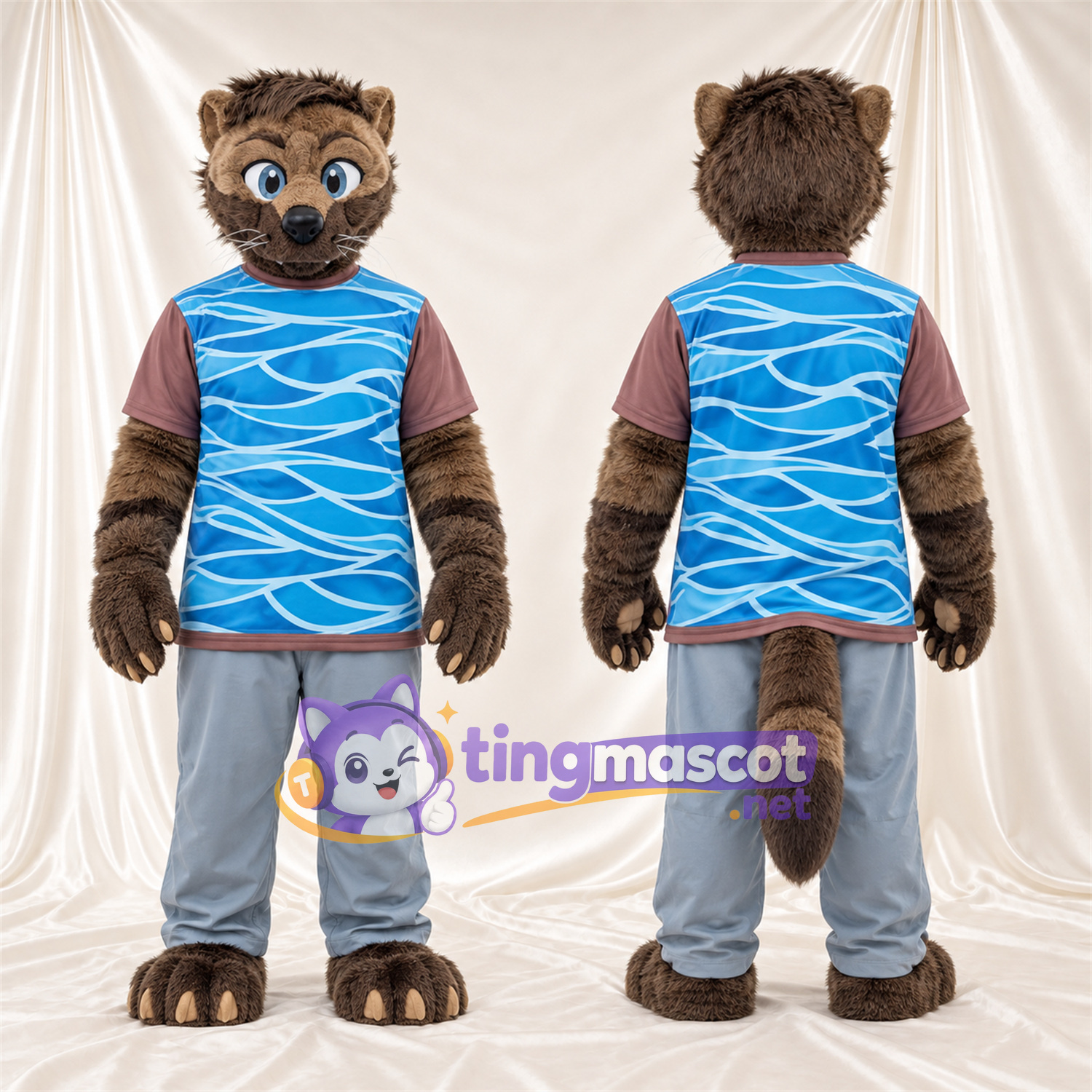 Costume de mascotte Chat tigré – marron – Chemise; Pantalon (gris) Costume de mascotte Chat tigré – marron – Chemise; Pantalon (gris)