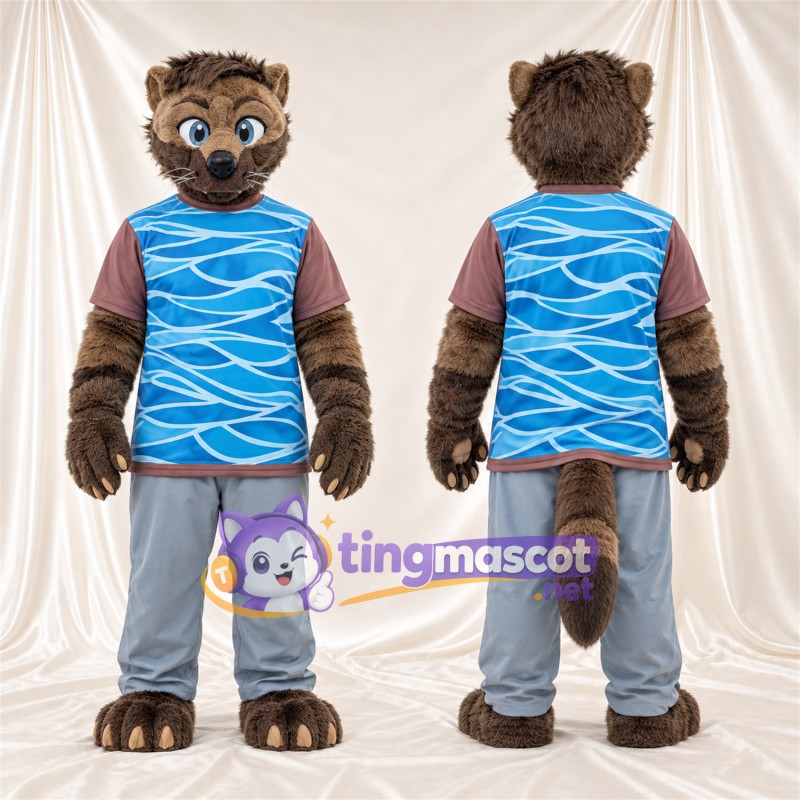 Costume de mascotte Chat tigré – marron – Chemise; Pantalon (gris)