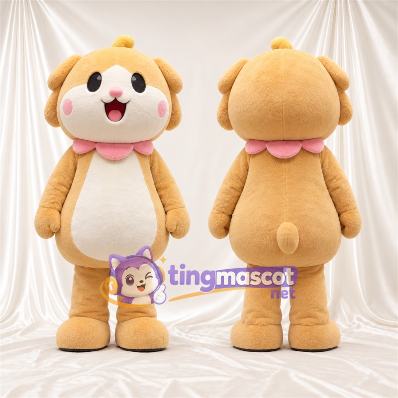 Tan Dog Mascot Costume - Pink Cheeks and Pink Collar