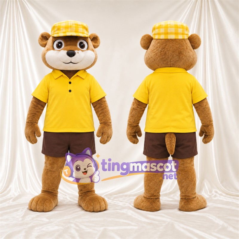 Maskottchenkostüm Otter – braun – Poloshirt (gelb); Shorts (braun)