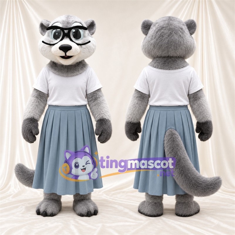 Costume de mascotte Loutre – gris – Chemise (blanc); Jupe (gris)