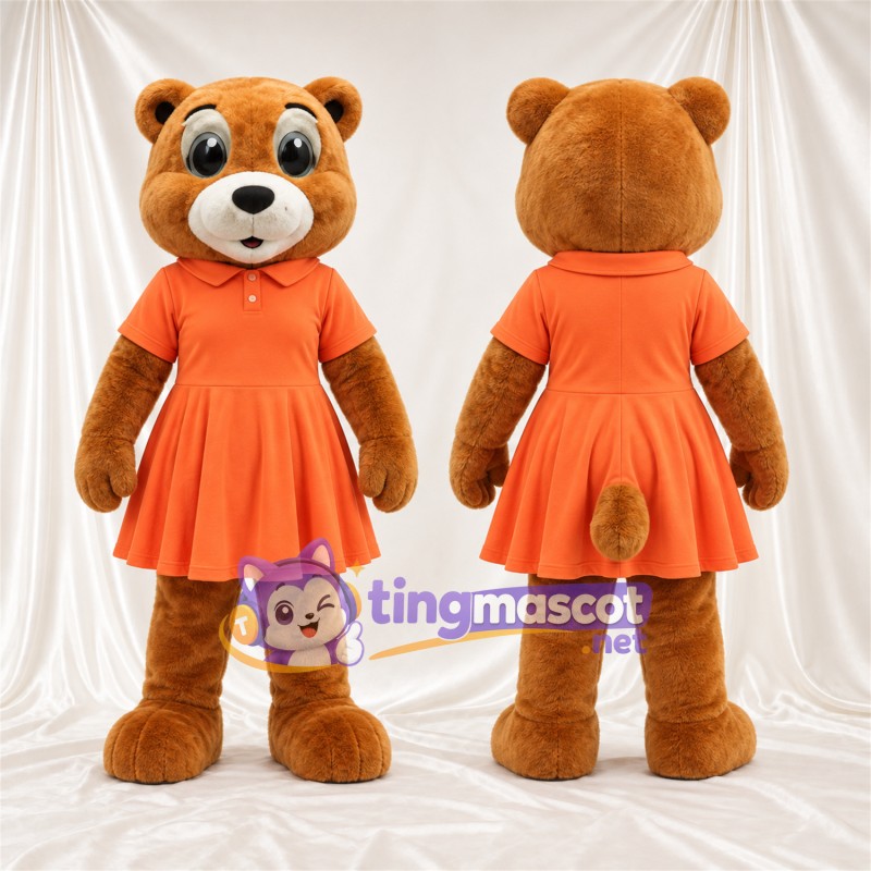 Maskottchenkostüm Bär – braun – Kleid (orange)