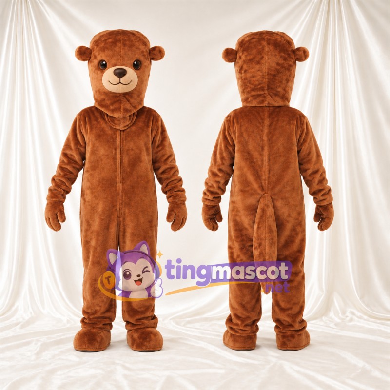 Costume de mascotte Loutre – marron – Petites oreilles rondes; Museau (crème)