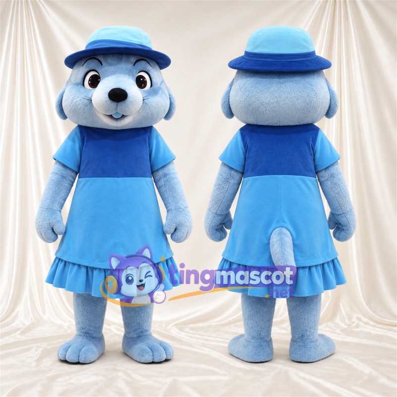 Blue Otter Mascot Costume - Blue Dress and Hat
