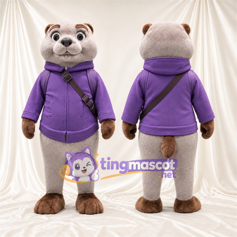 Costume de mascotte Loutre – gris – Sweat à capuche (violet); Bandoulière
